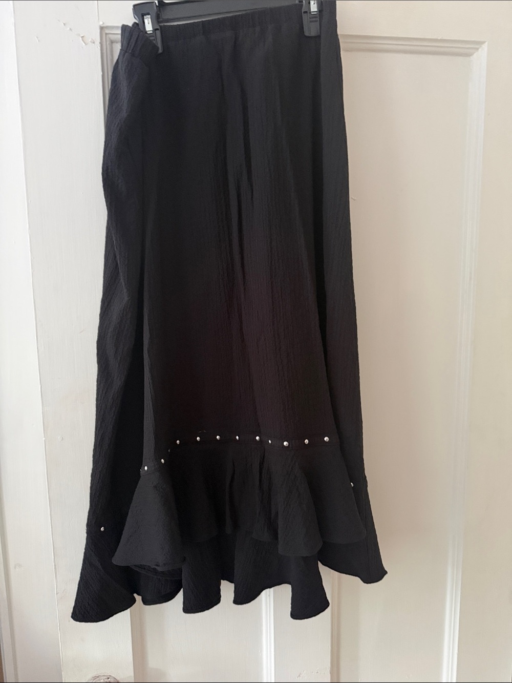 JM Collection Black Ruffled Midi Skirt with Stud Trim